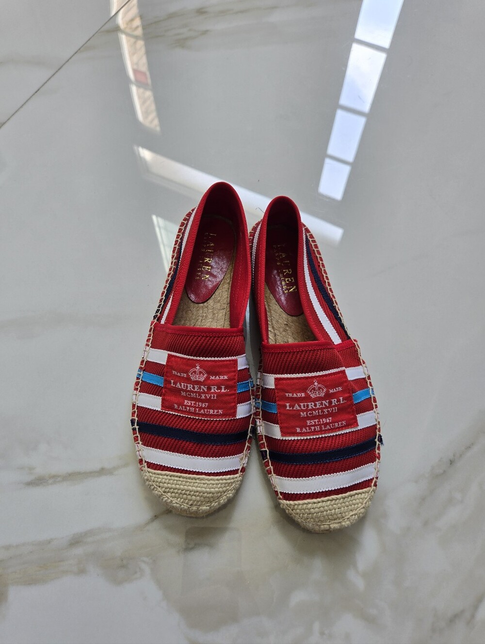 Lauren Ralph Lauren Red White Blue Striped Espadrille Flats